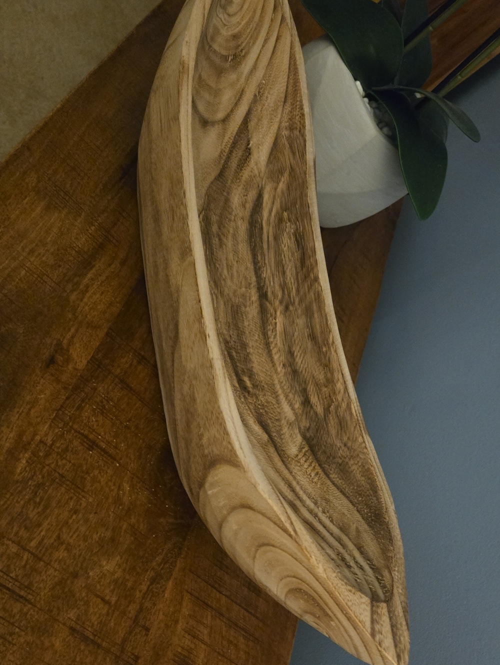 Hand-Carved Natural Wood Centerpiece Bowl - Brown